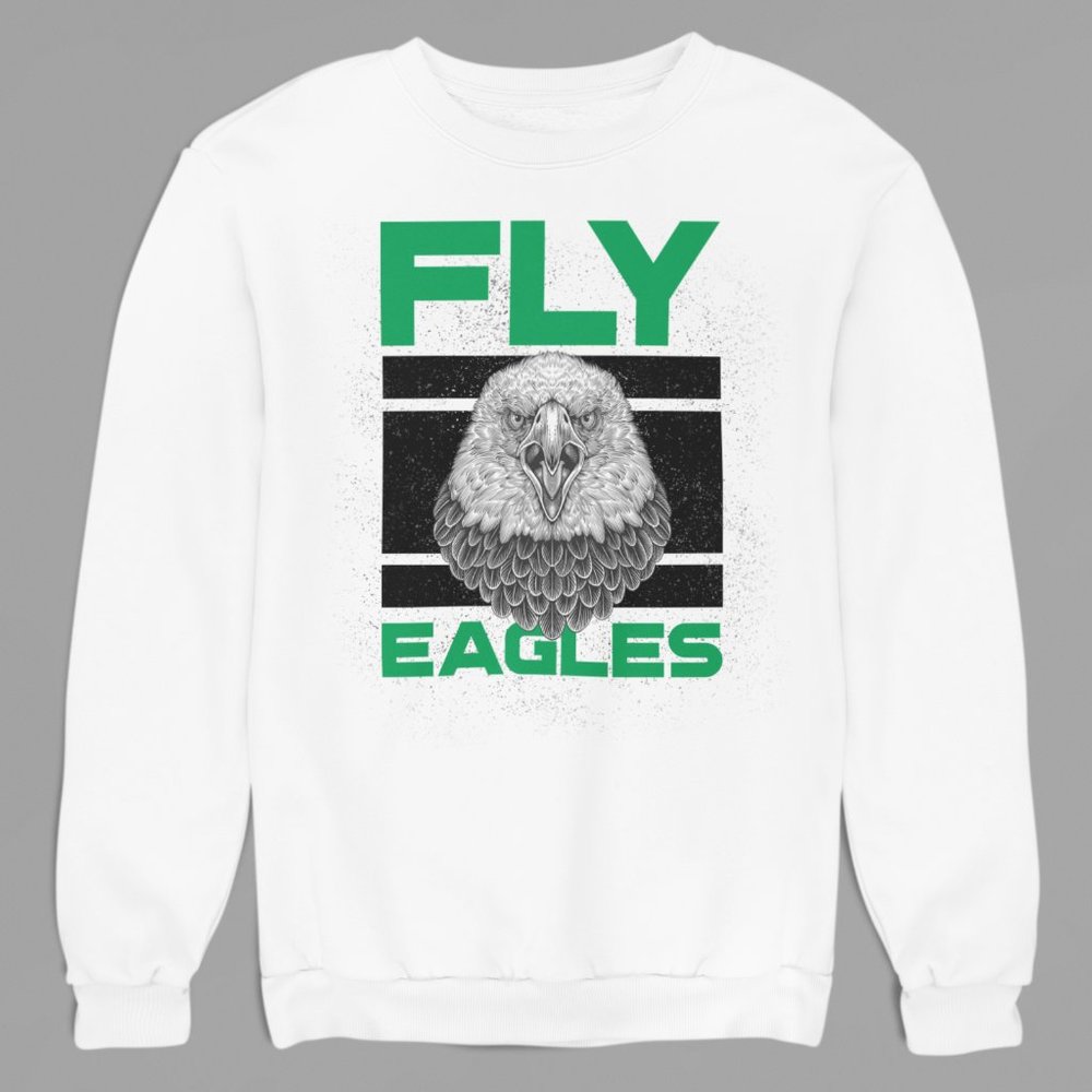 NEW Fly Eagles Philadelphia Fan Chant Long Sleeve Fleece Sweatshirt WHITE